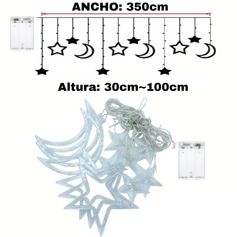 Cortina de Luz LED Navideña Multicolor de Estrellas y Lunas